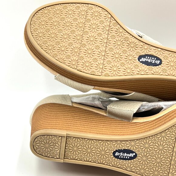 9.5W 9.5 WIDE WIDTH Dr Scholls Beige Oatmeal Snakeskin Wedges Sandals Shoes - Picture 11 of 15